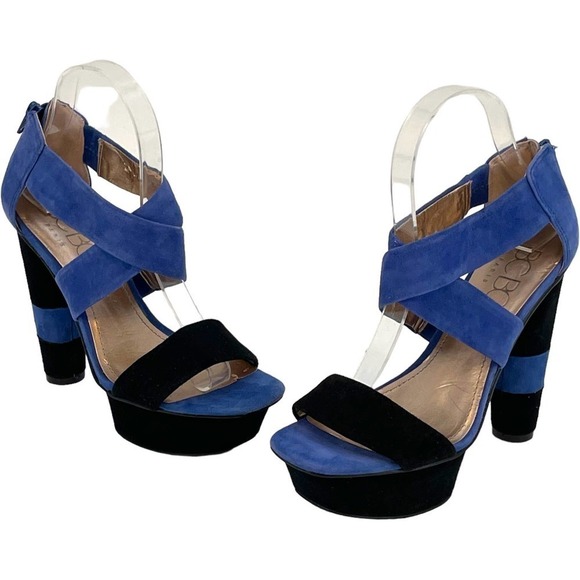 BCBG Black Blue Paris Cherry 2x Suede Platform Heels Size 6.5 - Picture 2 of 10